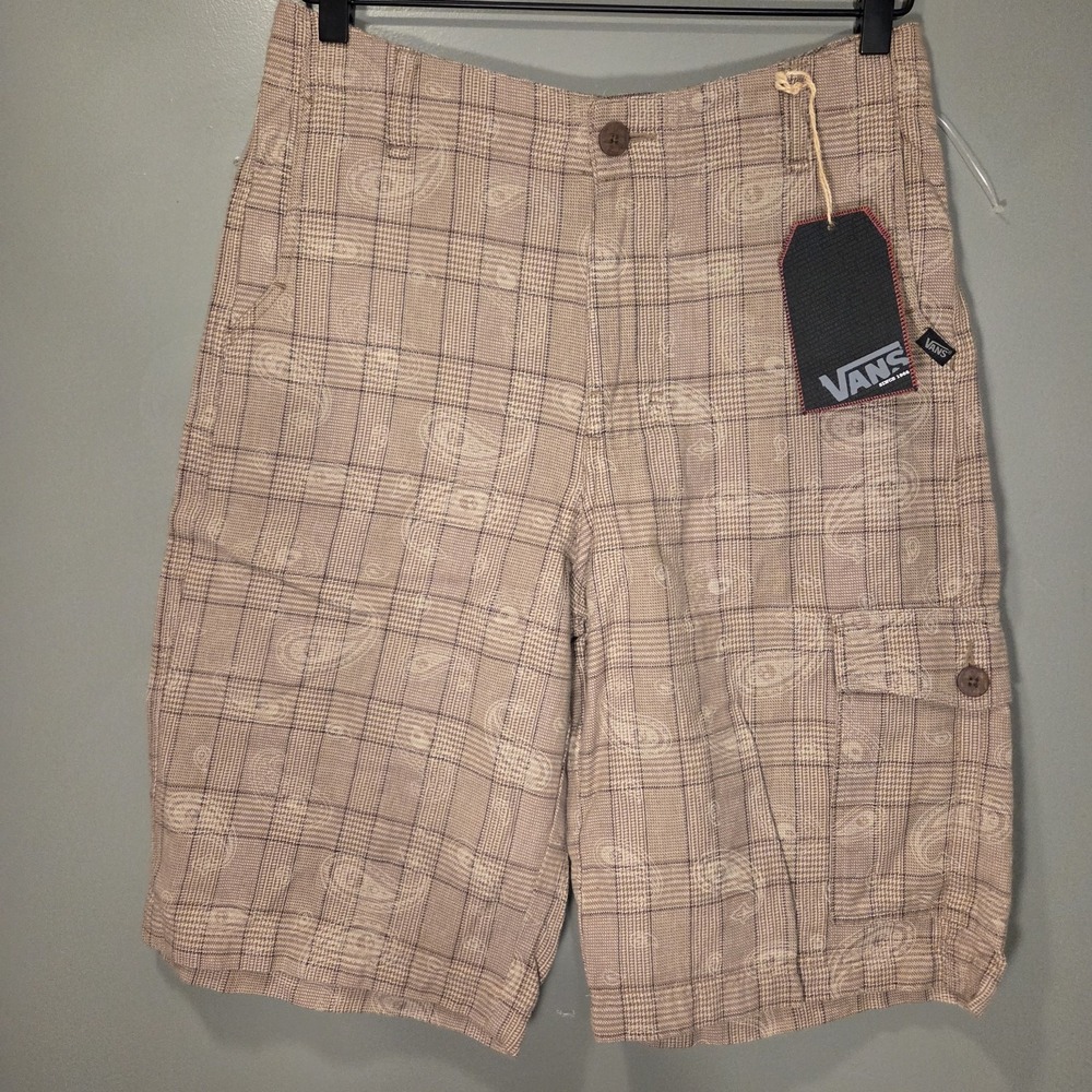Vans Plaid Paisley Printed Cargo Shorts Skater 90s, Men's Size 28,‎ Brown & Tan
